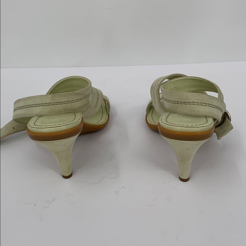 TODs strappy heel sandals light green suede pyramid heel ankle strap 37 7 - Picture 4 of 8